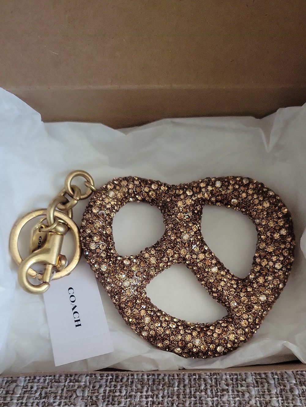 Coach Gold Crystal Pretzel Charm Keyring